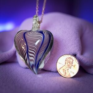 Vintage Blue and Purple Glass Heart Pendant; for necklaces